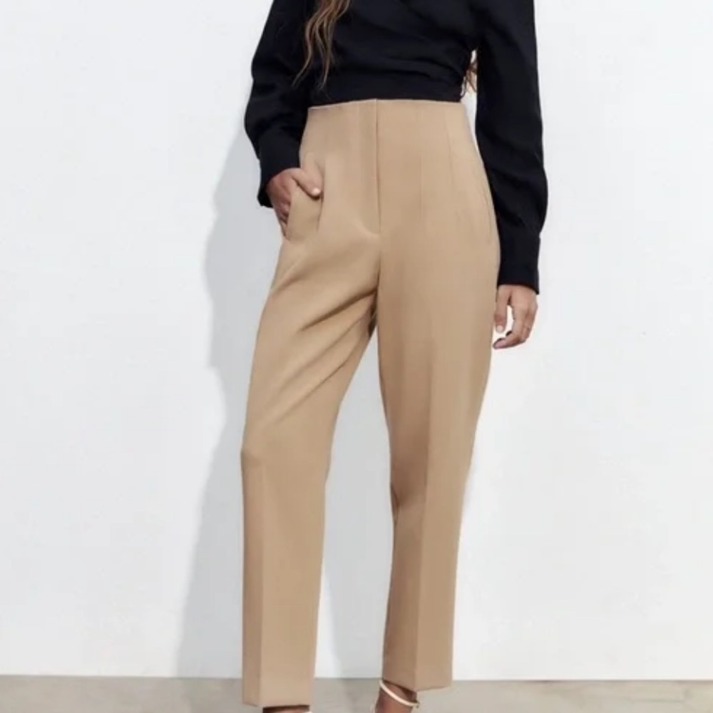 Zara High Waisted Tan Women's Trousers